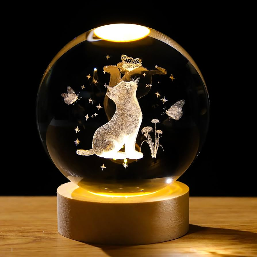 Lampara Esfera de Cristal 3D Cat